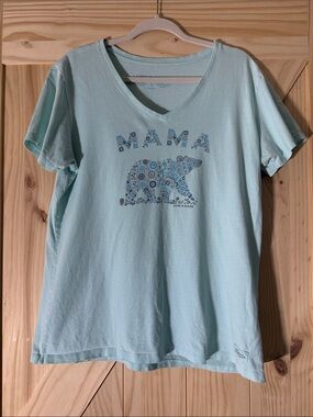 Life Is Good Light Blue 'MAMA' Floral Bear V-Neck Tee